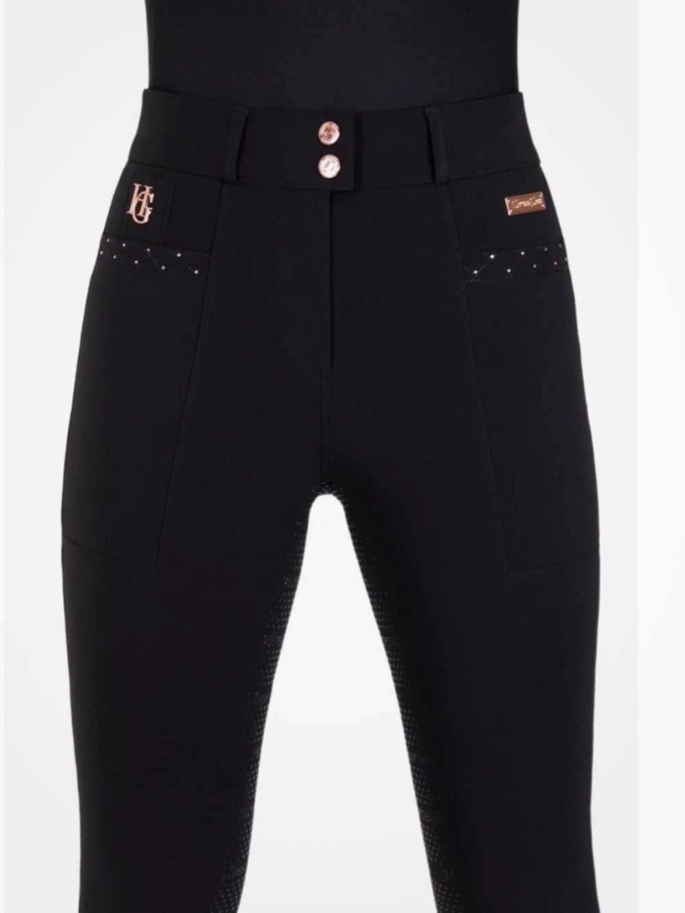 HorseGloss Hailey Breeches Black Rose Gold Riding Pants Equestrian Size XS Grip